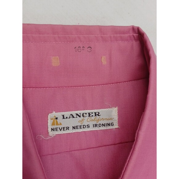 Vtg 70's Lancer of California Pink Never Need Ironing Shirt Long Sleeve Sz 16.2 - Picture 9 of 9